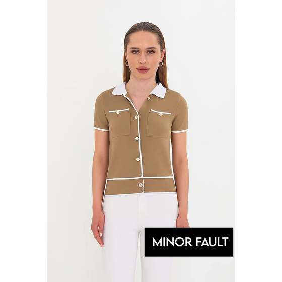 (Minor Fault) Brown Short-Sleeves Contrast Trim Shirt | Montivo Pakistan