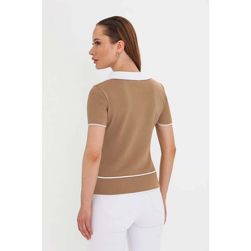 Brown Short-Sleeves Contrast Trim Shirt | Montivo Pakistan