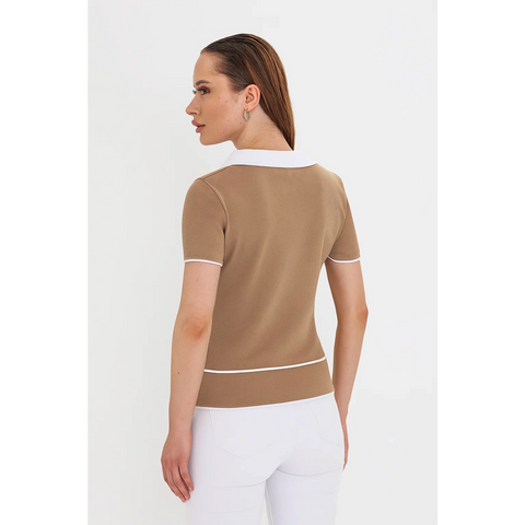 Brown Short-Sleeves Contrast Trim Shirt | Montivo Pakistan