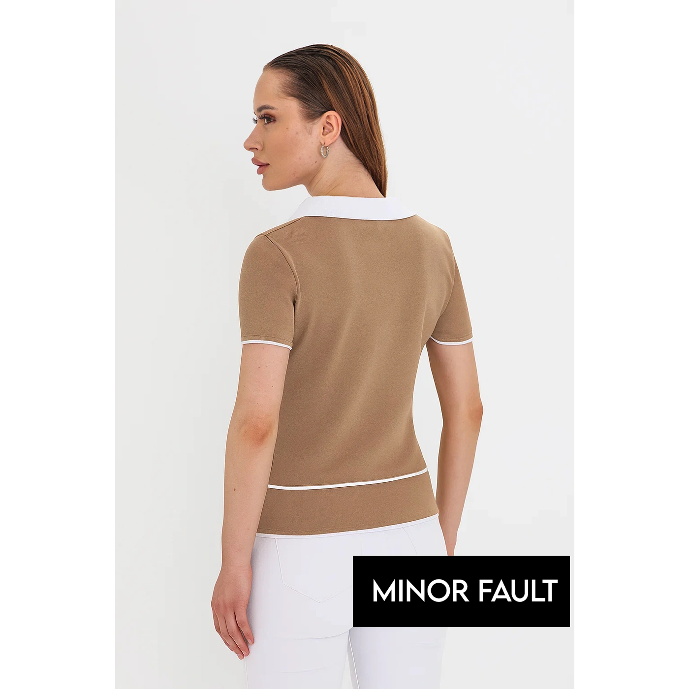 (Minor Fault) Brown Short-Sleeves Contrast Trim Shirt | Montivo Pakistan