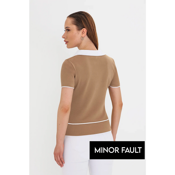 (Minor Fault) Brown Short-Sleeves Contrast Trim Shirt | Montivo Pakistan