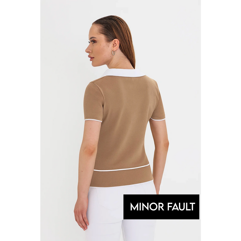 (Minor Fault) Brown Short-Sleeves Contrast Trim Shirt | Montivo Pakistan