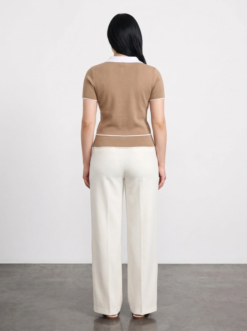 Brown Short-Sleeves Contrast Trim Shirt | Montivo Pakistan