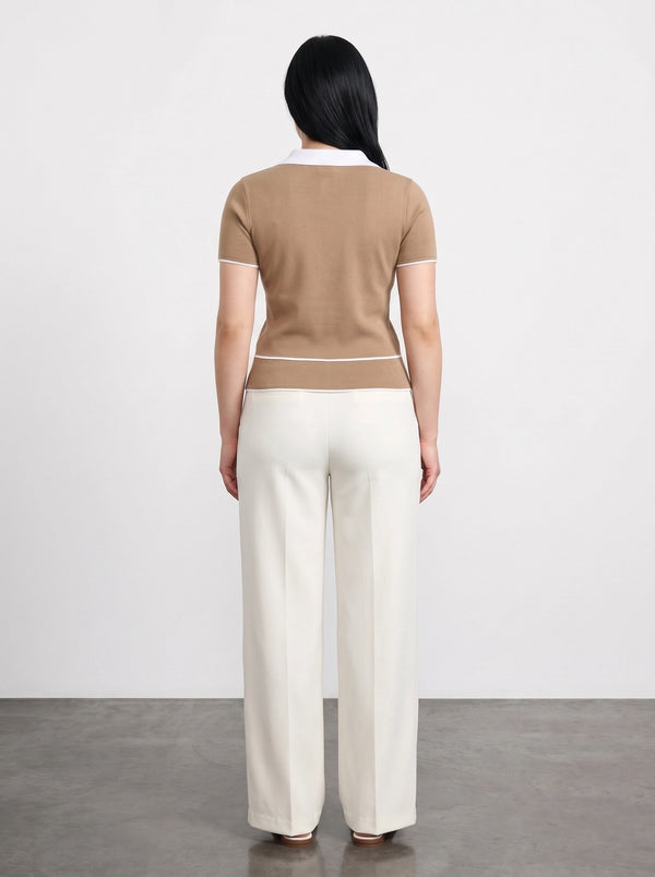 Brown Short-Sleeves Contrast Trim Shirt | Montivo Pakistan