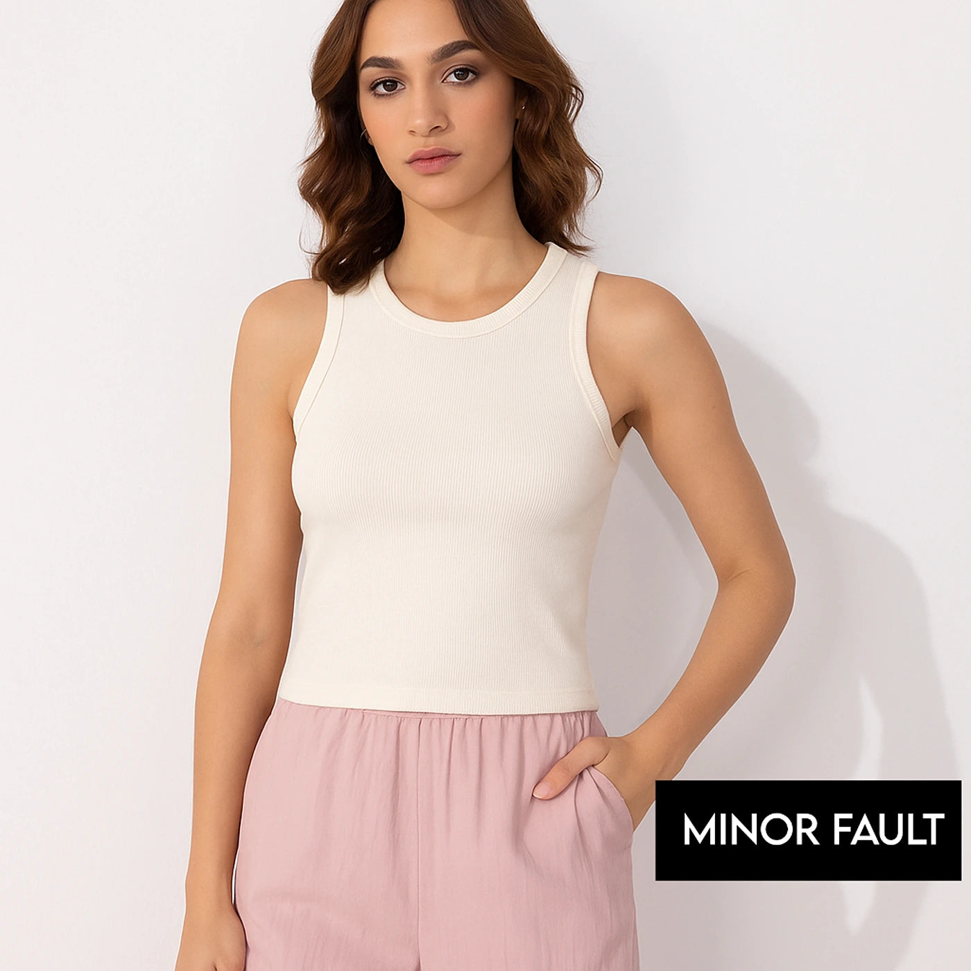 (Minor Fault) Ecru Ribbed Tank Top | Montivo Pakistan