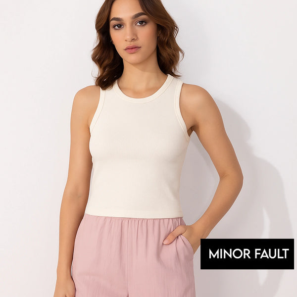 (Minor Fault) Ecru Ribbed Tank Top | Montivo Pakistan