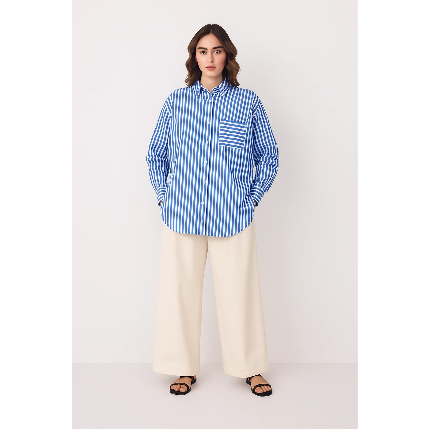 Royal Blue Lining Oversized Shirt | Montivo Pakistan