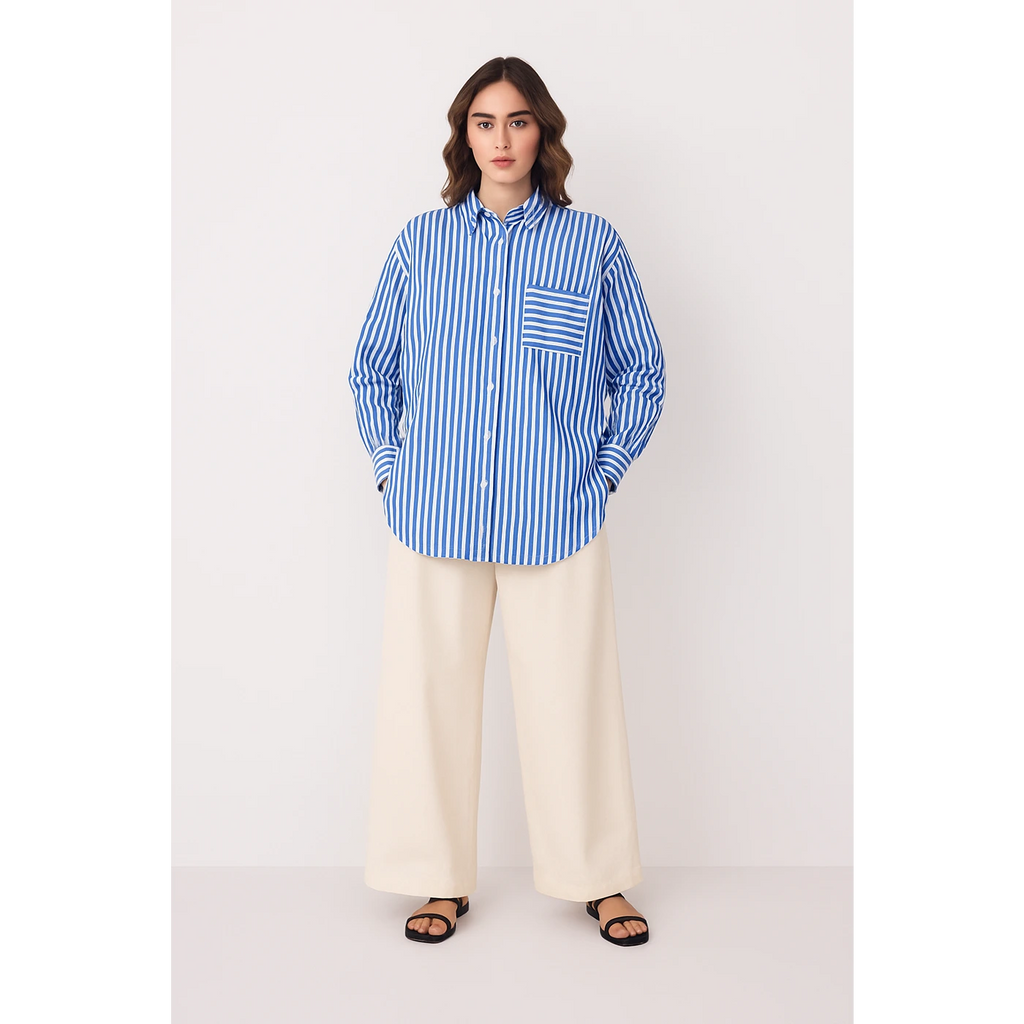 Royal Blue Lining Oversized Shirt | Montivo Pakistan
