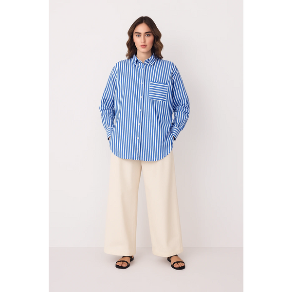 Royal Blue Lining Oversized Shirt | Montivo Pakistan