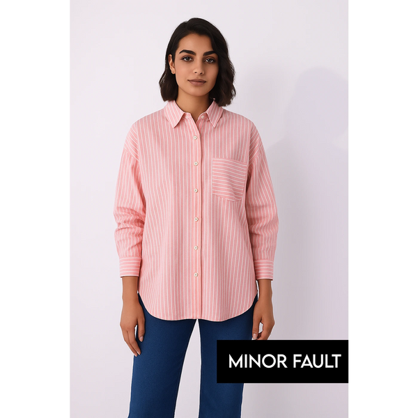 (Minor Fault) Pink Lining Oversized Shirt | Montivo Pakistan