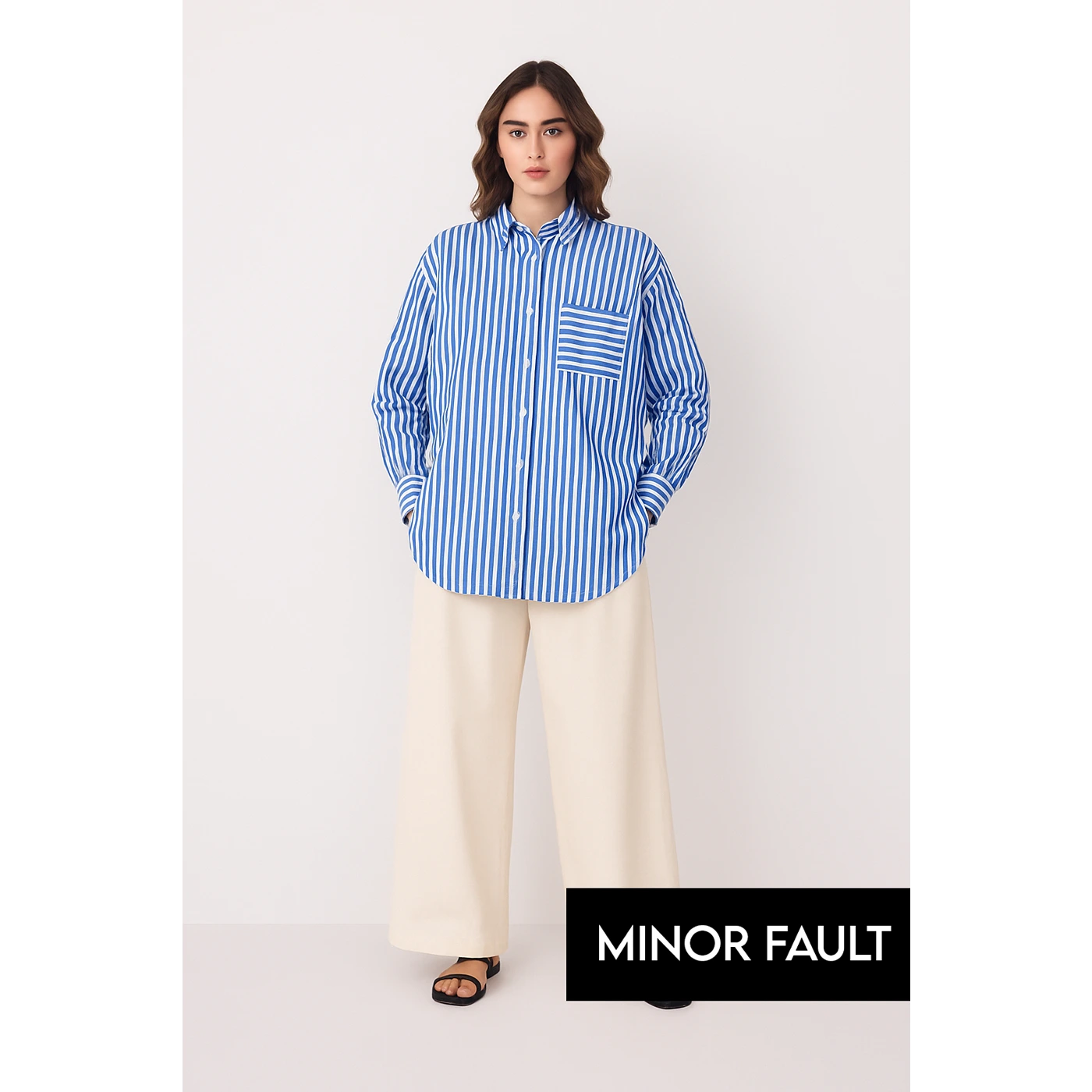(Minor Fault) Royal Blue Lining Oversized Shirt | Montivo Pakistan
