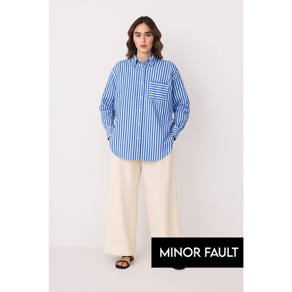 (Minor Fault) Royal Blue Lining Oversized Shirt | Montivo Pakistan