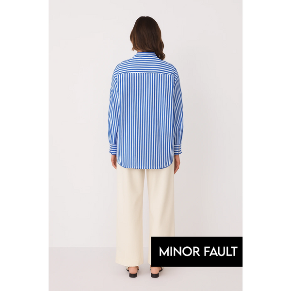 (Minor Fault) Royal Blue Lining Oversized Shirt | Montivo Pakistan