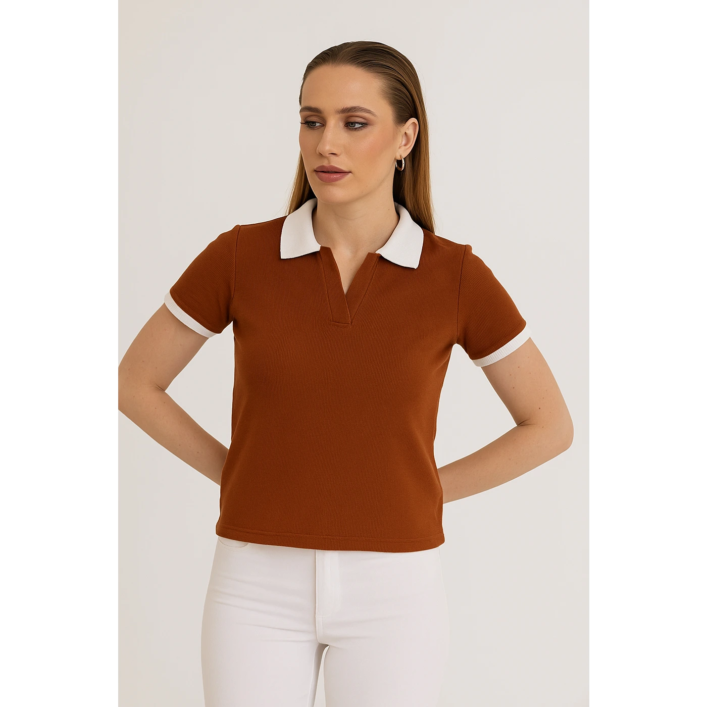 Rust Waffle Contrast Textured Polo | Montivo Pakistan