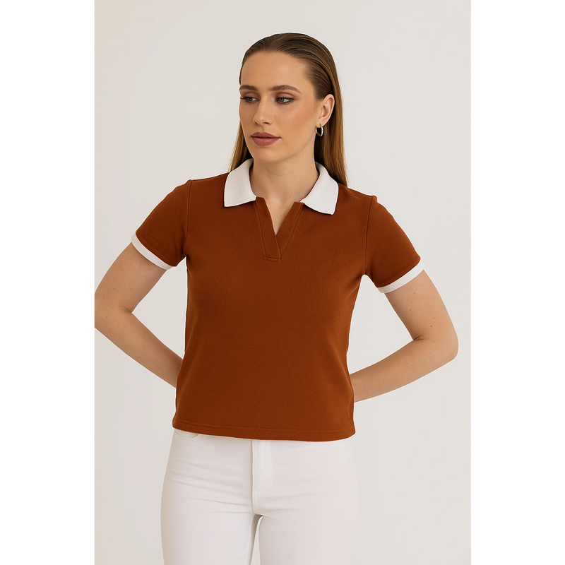Rust Waffle Contrast Textured Polo | Montivo Pakistan