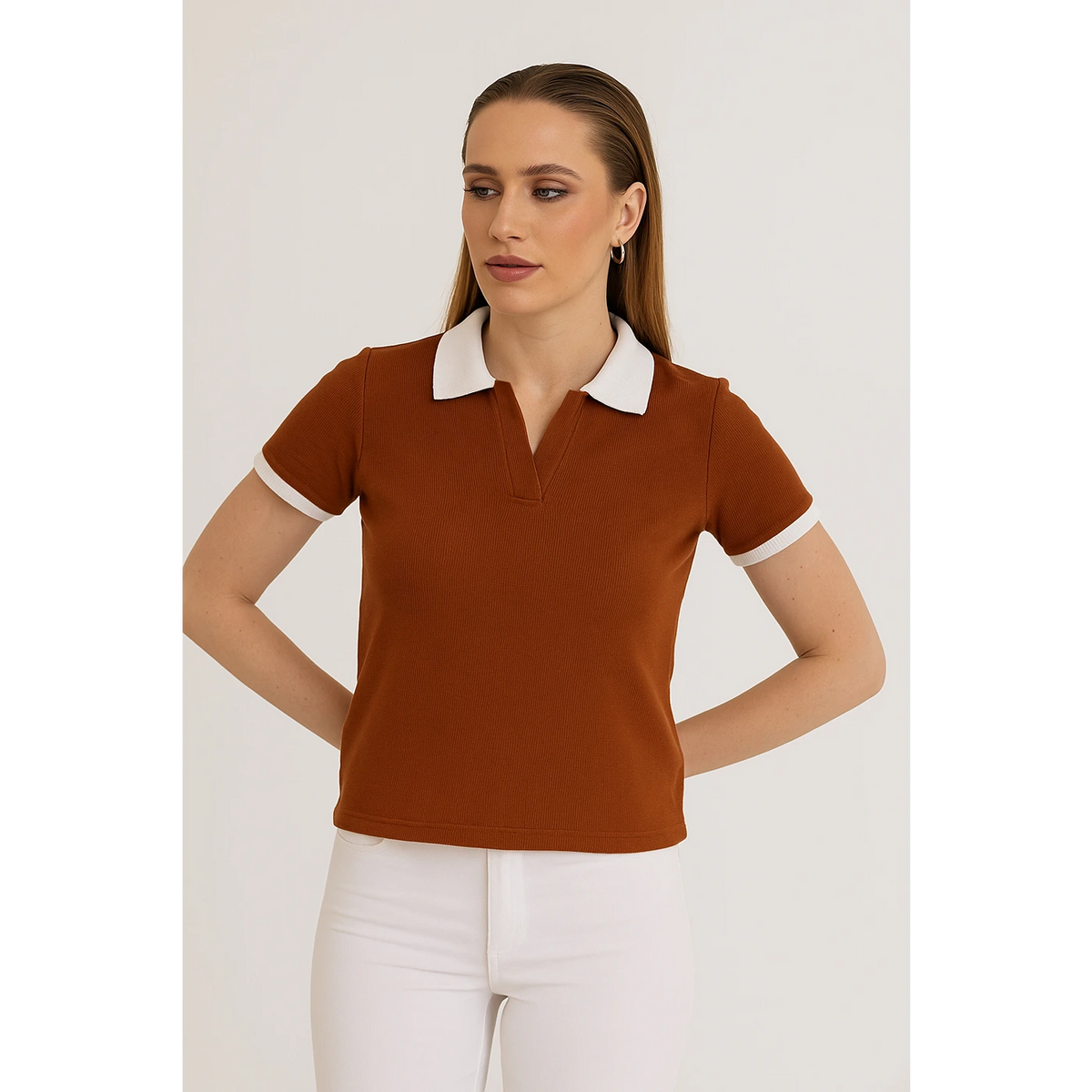 Rust Waffle Contrast Textured Polo | Montivo Pakistan