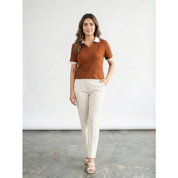 Rust Waffle Contrast Textured Polo | Montivo Pakistan
