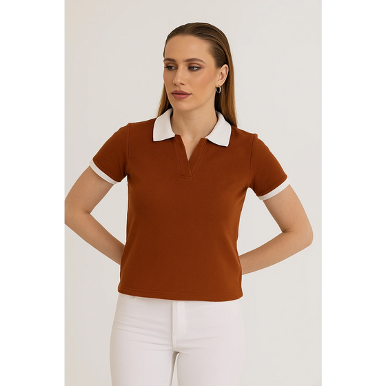 Rust Waffle Contrast Textured Polo | Montivo Pakistan