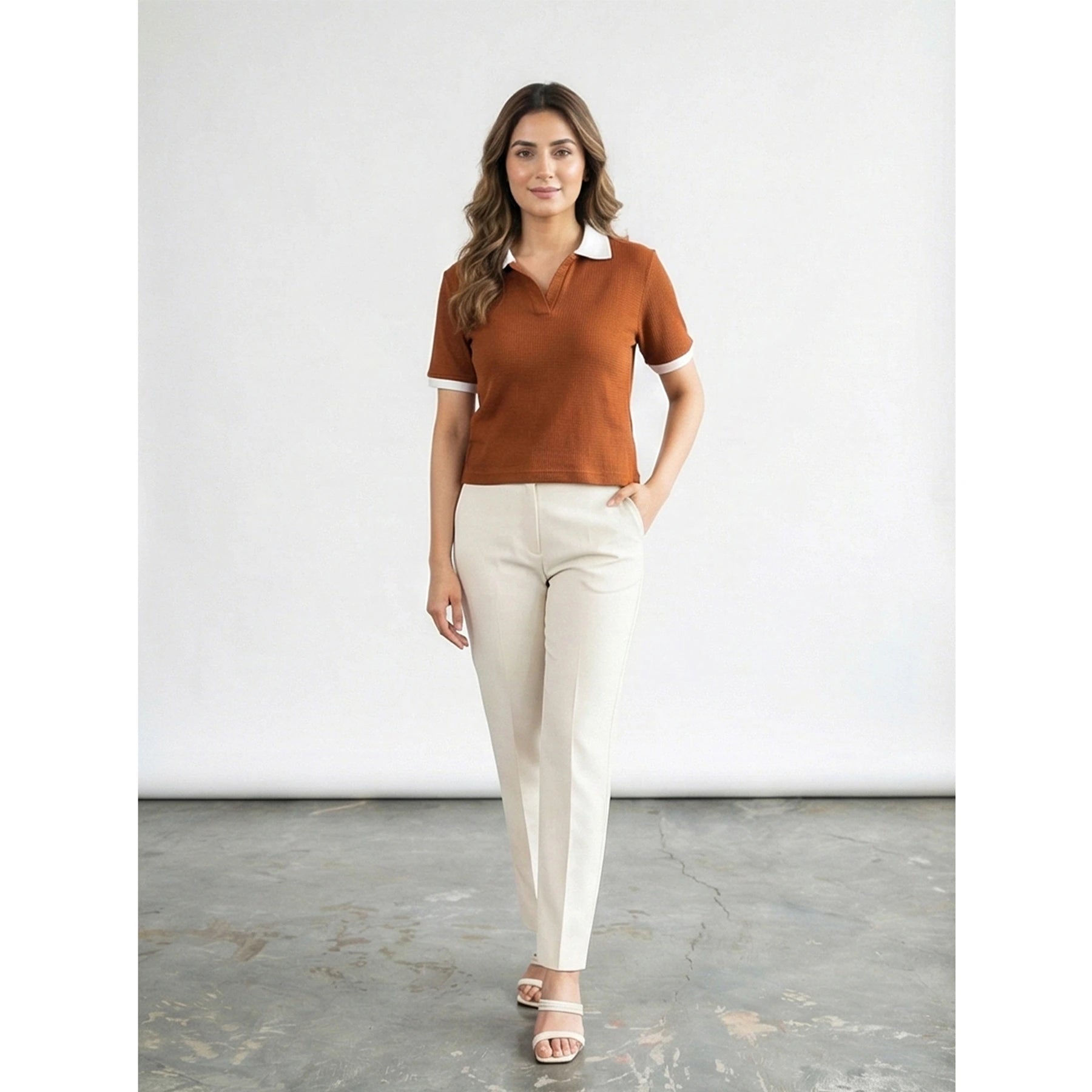 Rust Waffle Contrast Textured Polo | Montivo Pakistan