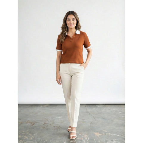 Rust Waffle Contrast Textured Polo | Montivo Pakistan