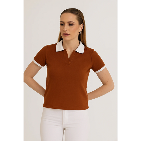 Rust Waffle Contrast Textured Polo | Montivo Pakistan