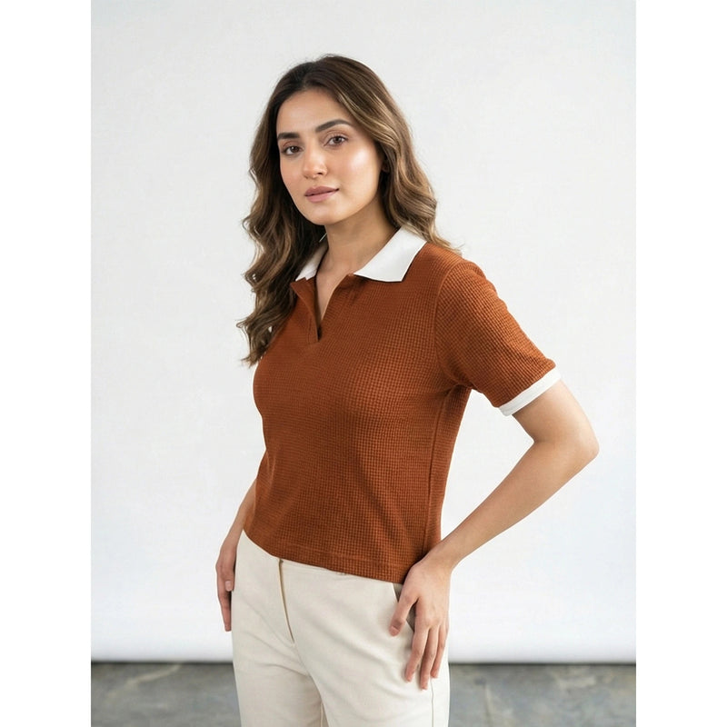 Rust Waffle Contrast Textured Polo | Montivo Pakistan
