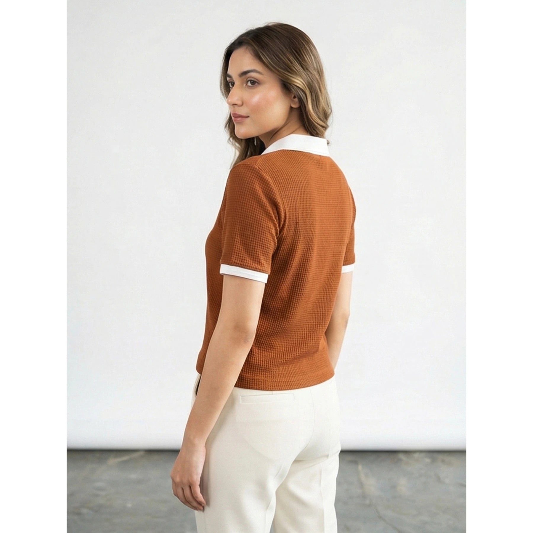 Rust Waffle Contrast Textured Polo | Montivo Pakistan