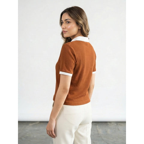Rust Waffle Contrast Textured Polo | Montivo Pakistan