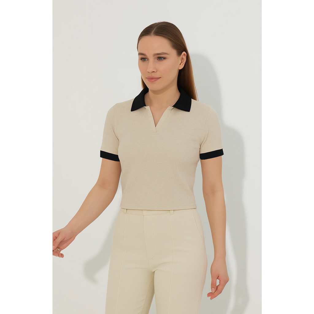 Beige Contrast Textured Polo | Montivo Pakistan