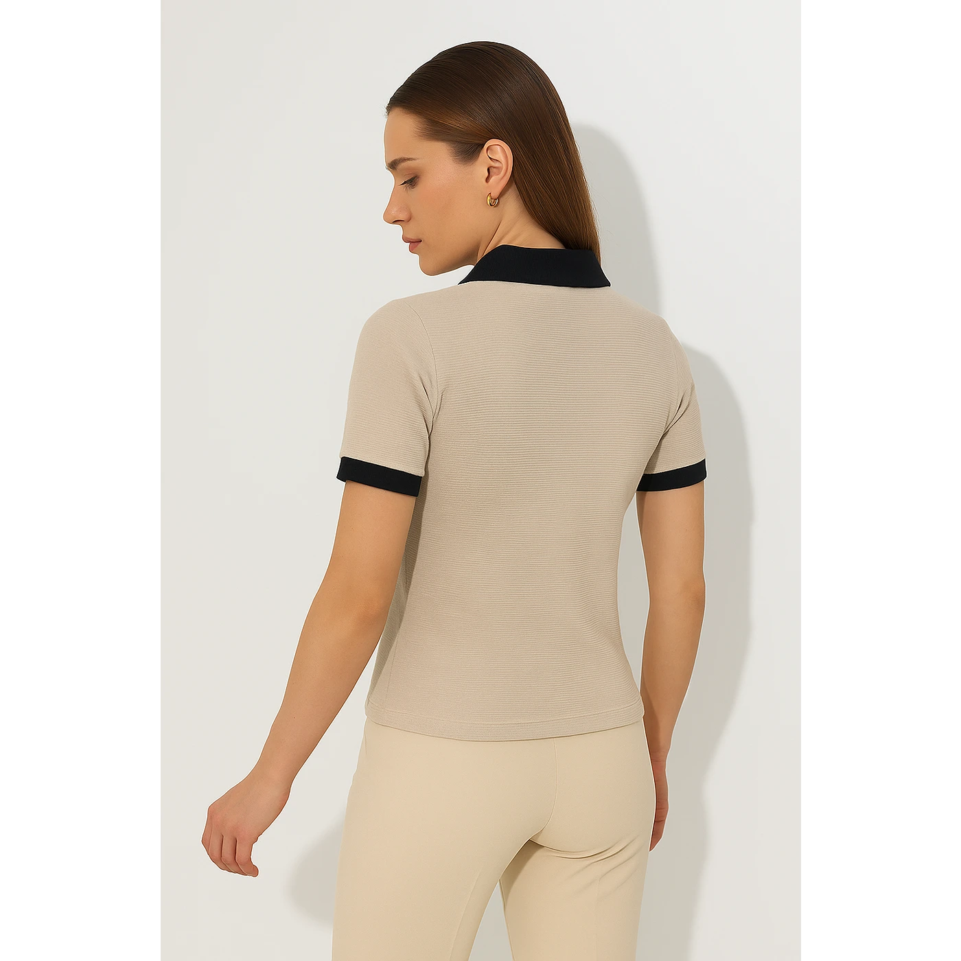 Beige Contrast Textured Polo | Montivo Pakistan