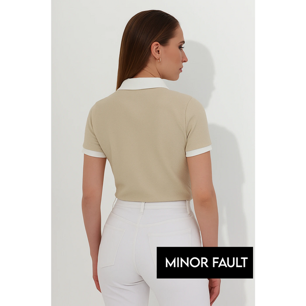 (Minor Fault) Beige Waffle Contrast Textured Polo | Montivo Pakistan