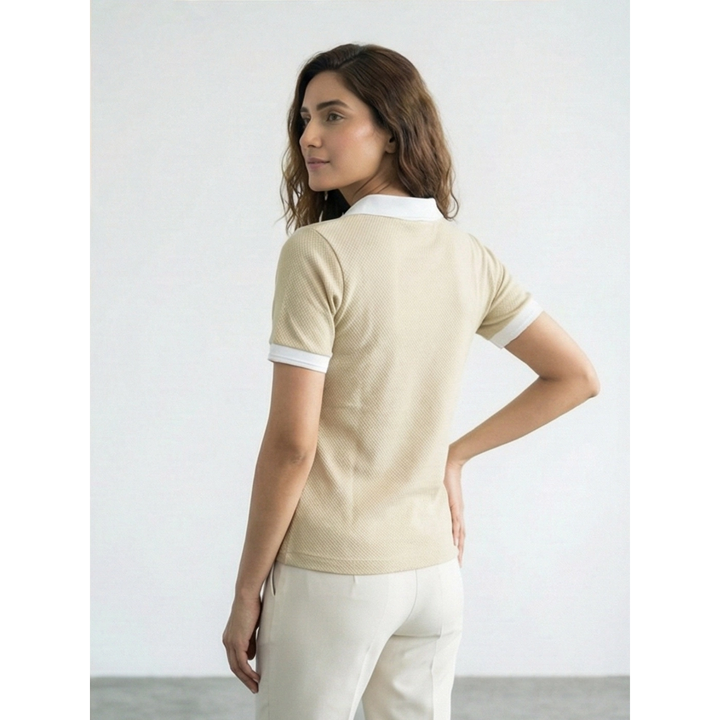 Beige Waffle Contrast Textured Polo | Montivo Pakistan