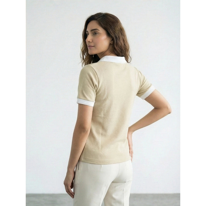 Beige Waffle Contrast Textured Polo | Montivo Pakistan