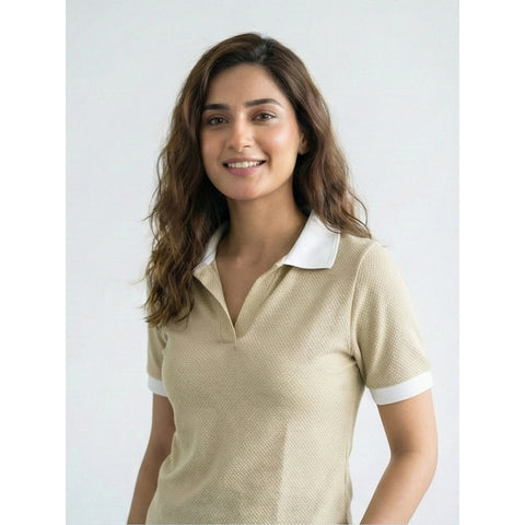 Beige Waffle Contrast Textured Polo | Montivo Pakistan