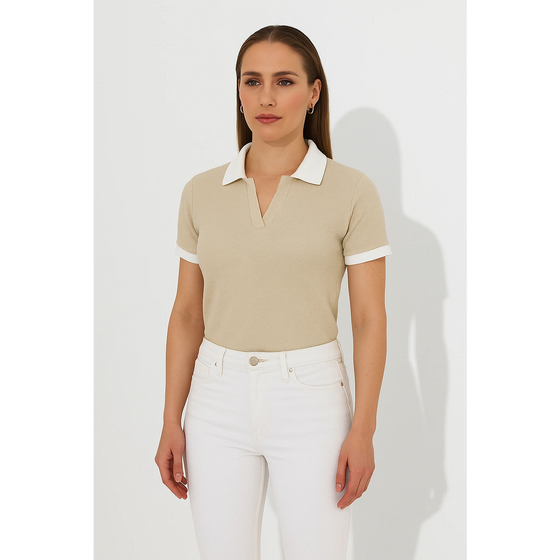 Beige Waffle Contrast Textured Polo | Montivo Pakistan