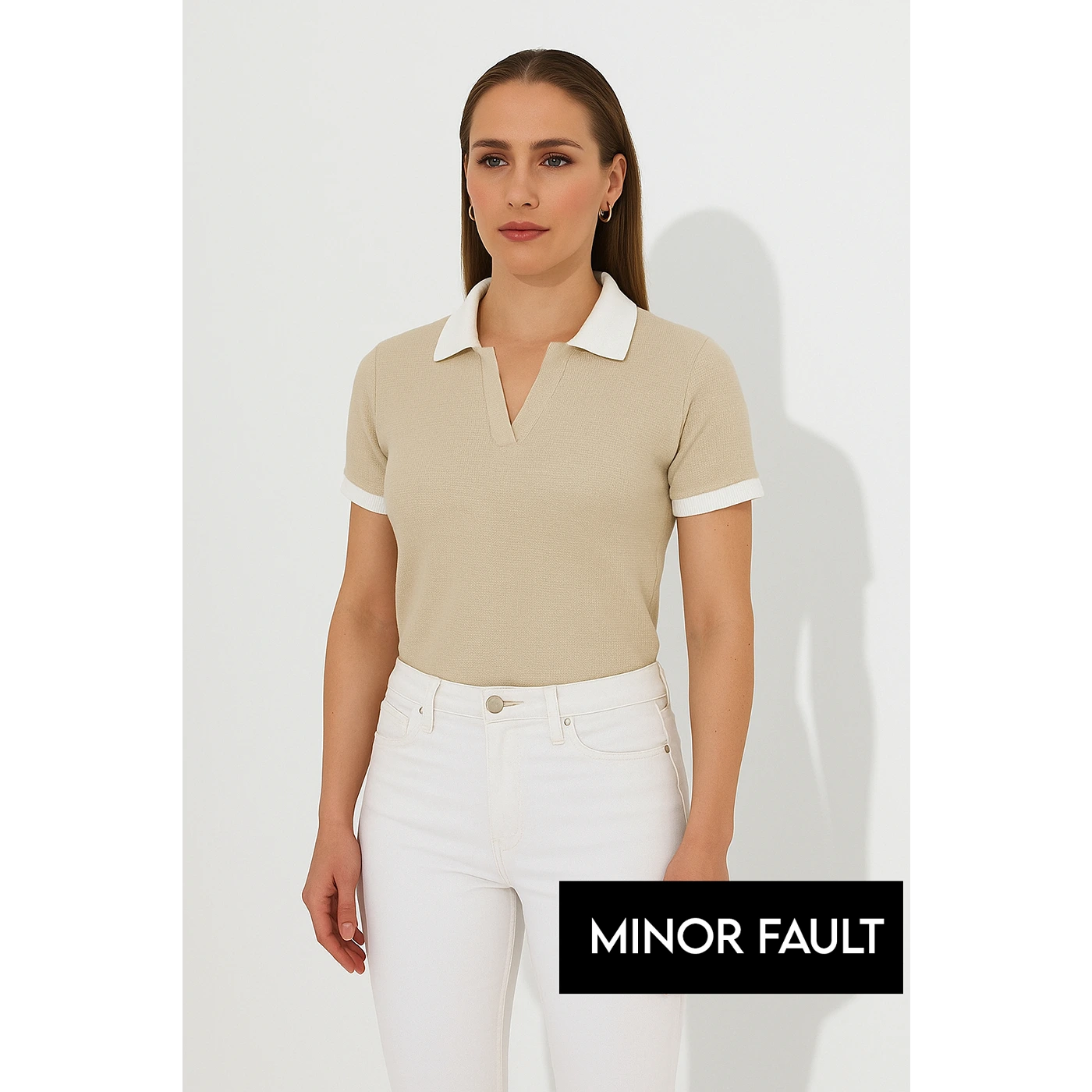(Minor Fault) Beige Waffle Contrast Textured Polo | Montivo Pakistan