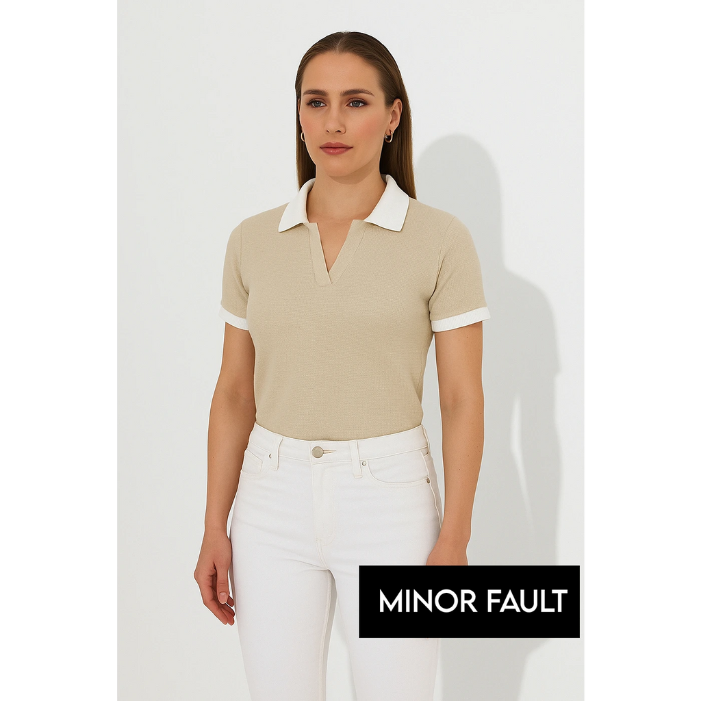 (Minor Fault) Beige Waffle Contrast Textured Polo | Montivo Pakistan