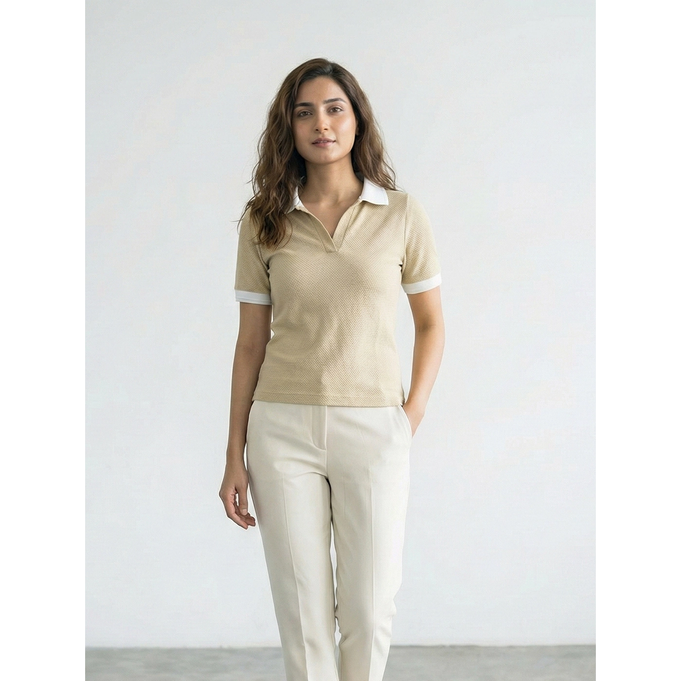 Beige Waffle Contrast Textured Polo | Montivo Pakistan