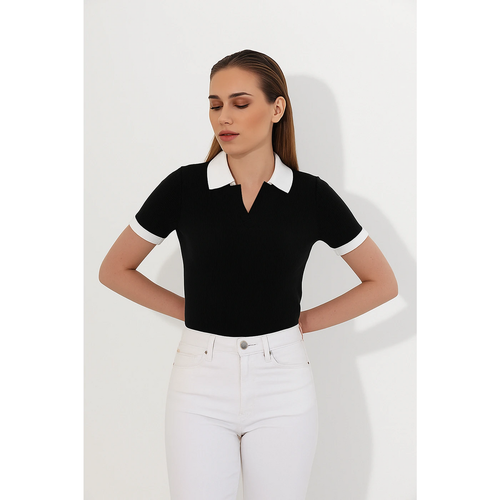 Black Drop Needle Contrast Polo | Montivo Pakistan