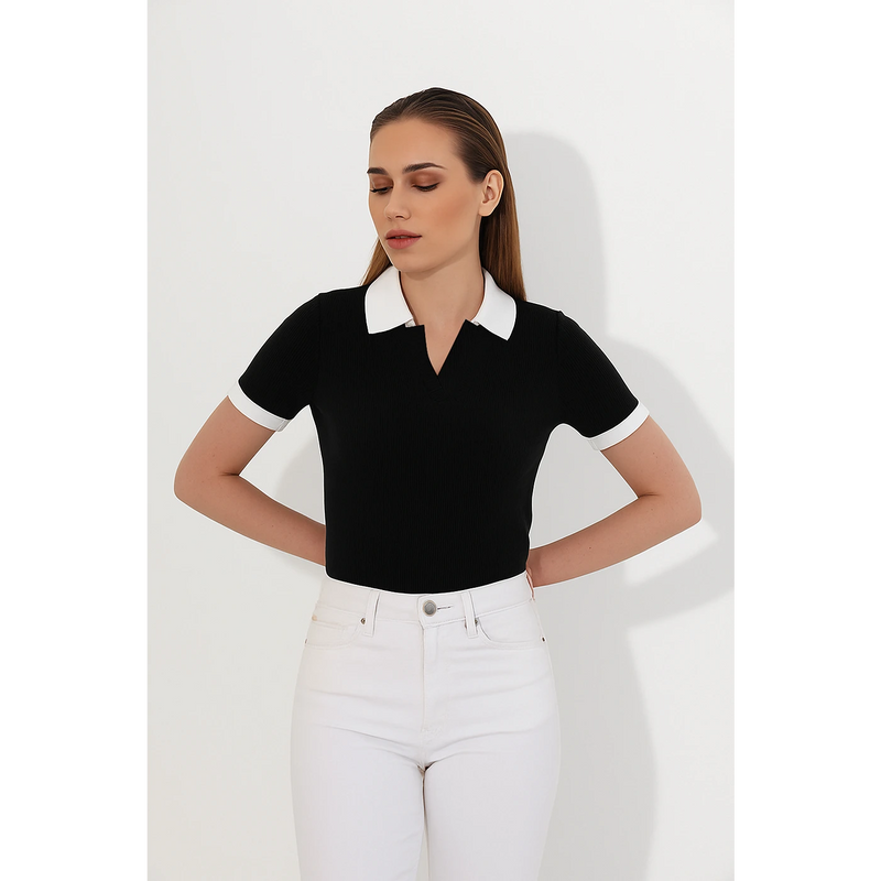 Black Drop Needle Contrast Polo | Montivo Pakistan