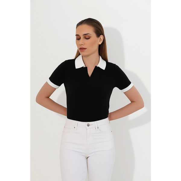 Black Drop Needle Contrast Polo | Montivo Pakistan