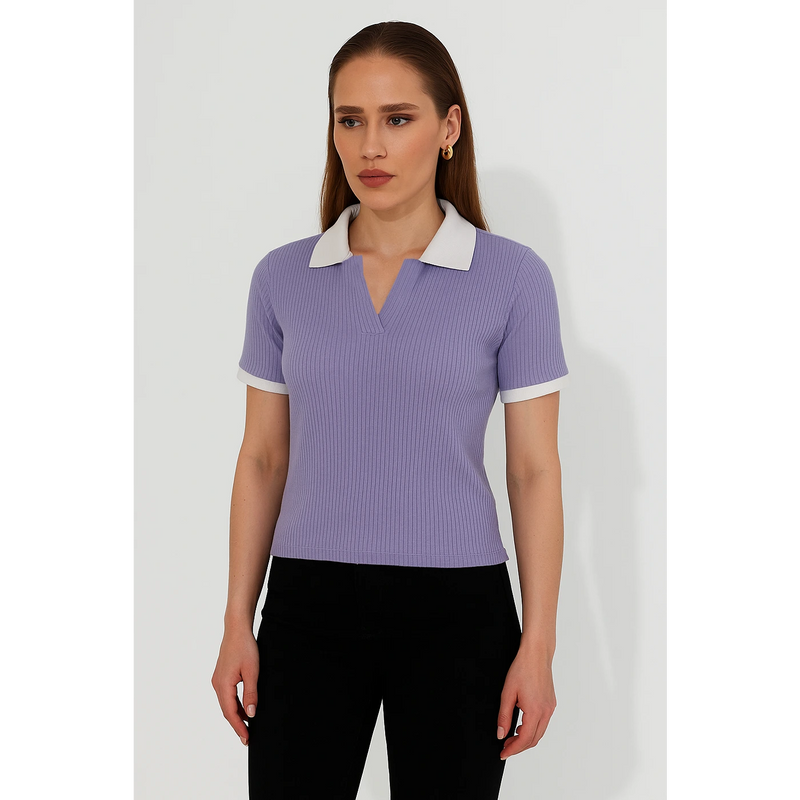 Lilac Drop Needle Contrast Polo | Montivo Pakistan