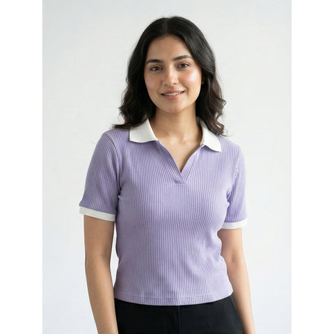 Lilac Drop Needle Contrast Polo | Montivo Pakistan