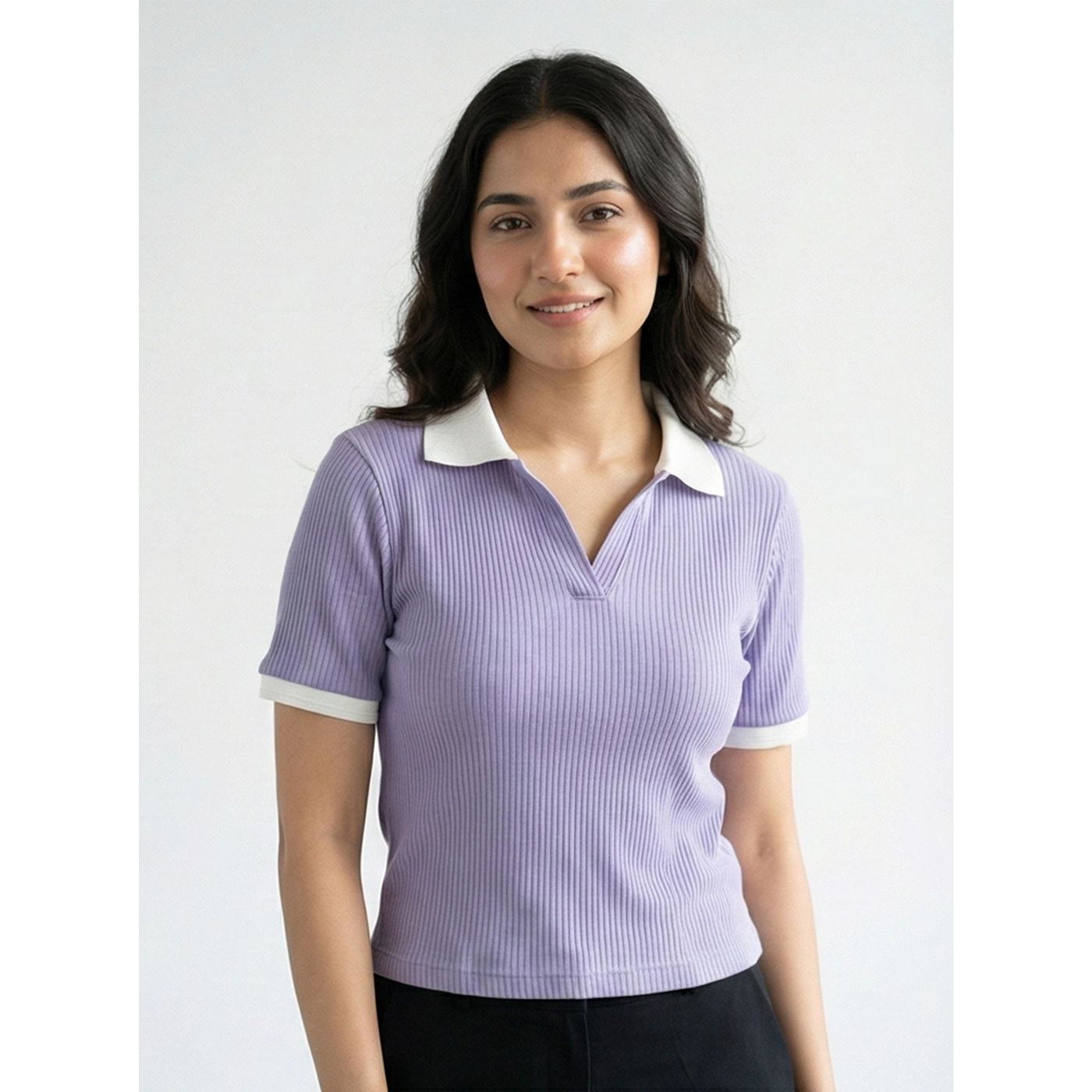 Lilac Drop Needle Contrast Polo | Montivo Pakistan