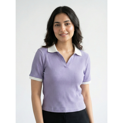 Lilac Drop Needle Contrast Polo | Montivo Pakistan