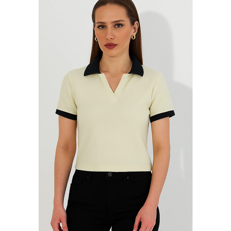 Light Yellow Waffle Contrast Textured Polo | Montivo Pakistan