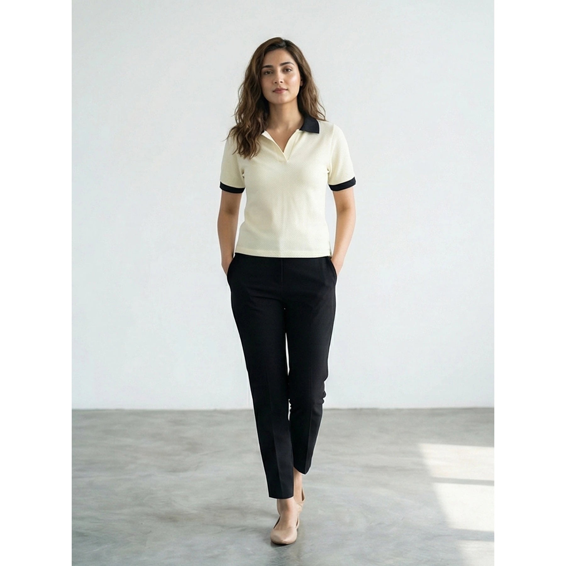 Light Yellow Waffle Contrast Textured Polo | Montivo Pakistan