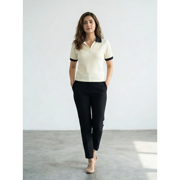 Light Yellow Waffle Contrast Textured Polo | Montivo Pakistan
