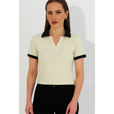 Light Yellow Waffle Contrast Textured Polo | Montivo Pakistan