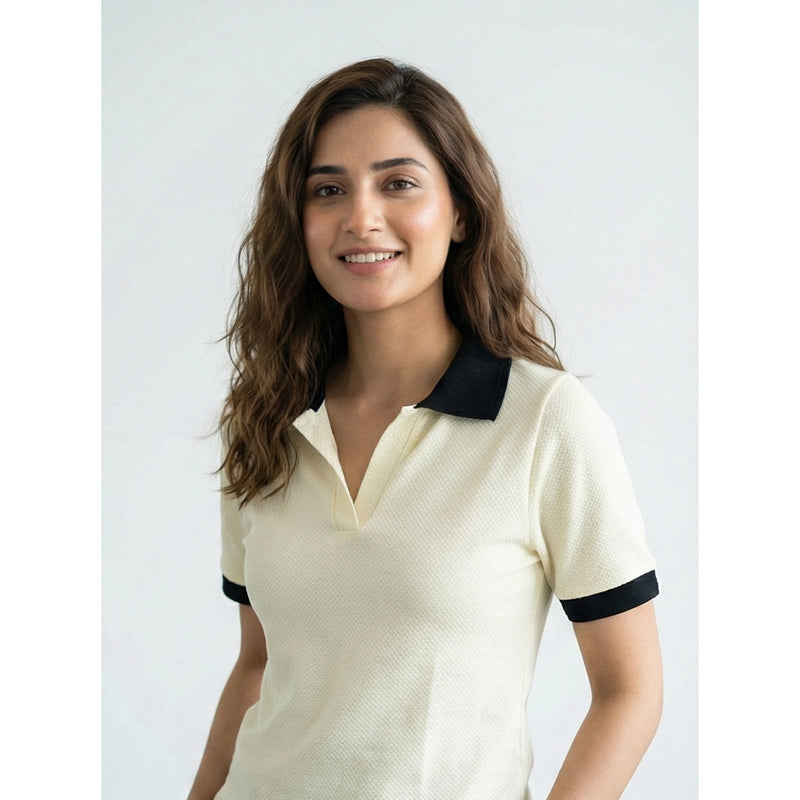 Light Yellow Waffle Contrast Textured Polo | Montivo Pakistan
